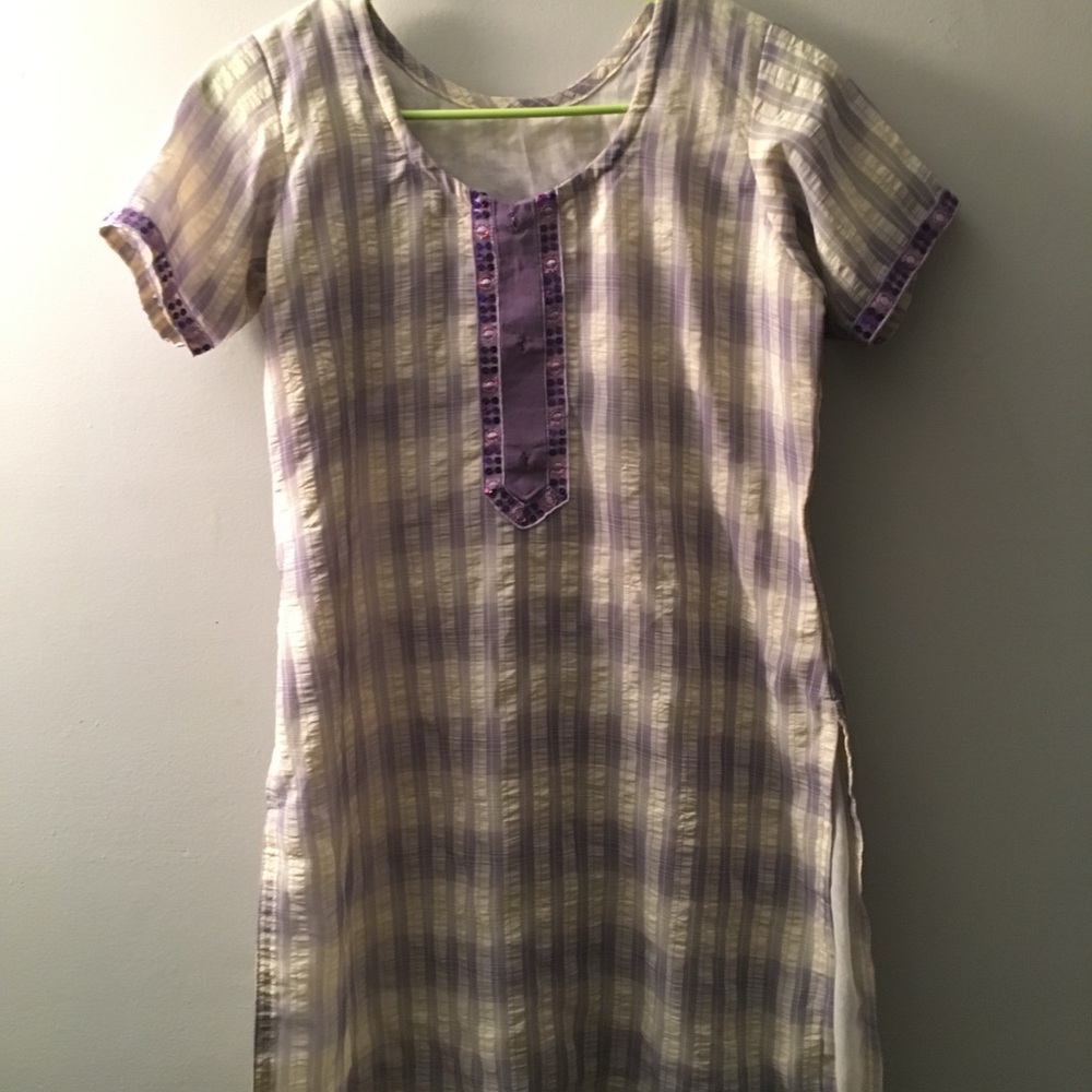 Vintage Purple Plaid & Sequin Kimono Style Dress